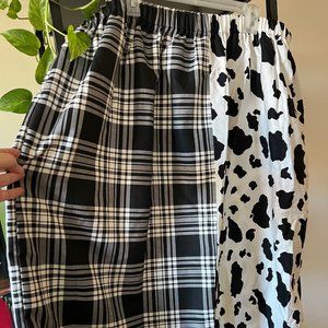 My Poor Purse Custom Cow Print/Black Plaid Split Midi Skirt - SEE MEASUREMENTS